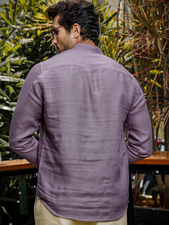 Shurta - Pure Linen Full Sleeve Kurta Short Shirt - Misty Lilac