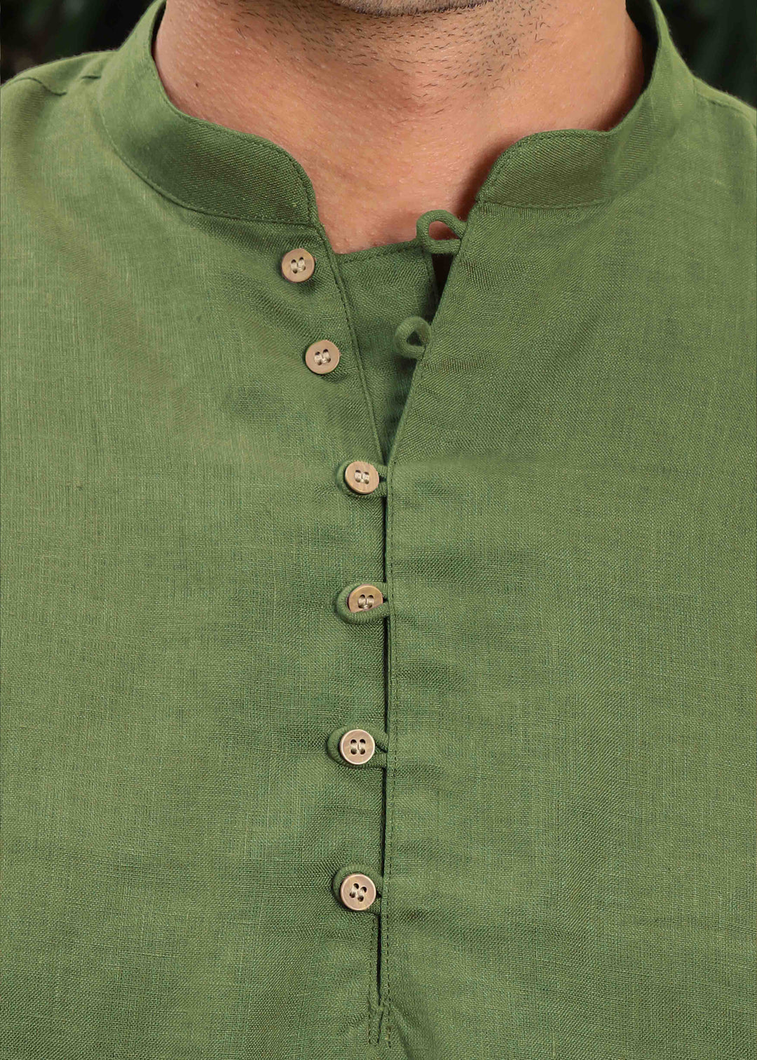 Shurta - Pure Linen Full Sleeve Short Kurta Shirt - Cossack Green