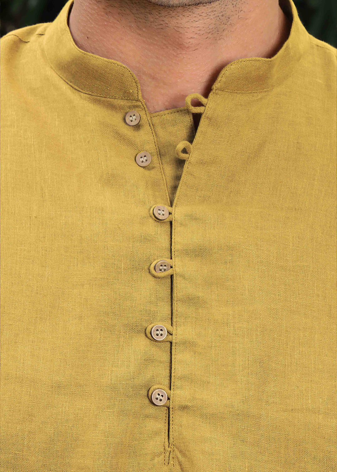 Shurta - Pure Linen Full Sleeve Short Kurta Shirt - Sunburst Yellow