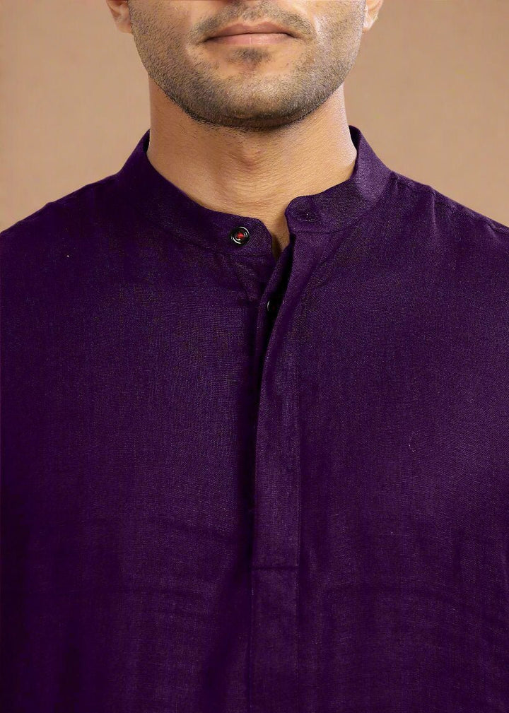 Sid Kurta - Pure Linen Long Kurta with Concealed Placket | Dark Purple