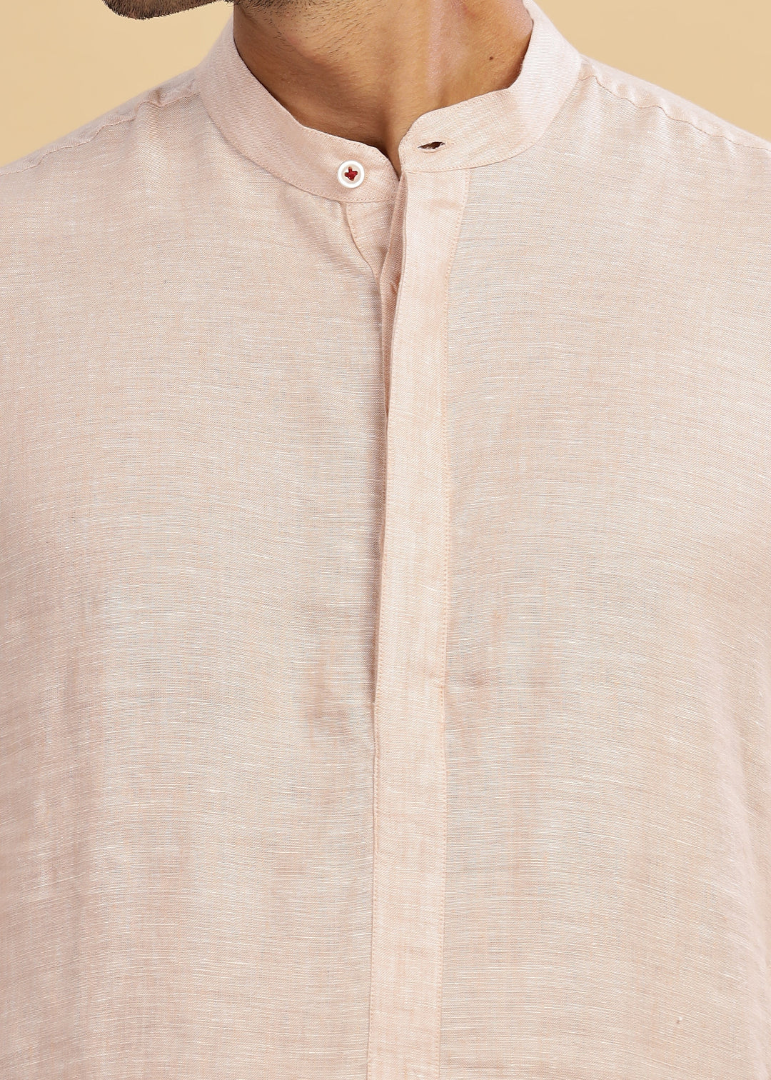 Sid Kurta - Pure Linen Long Chambray Kurta with Concealed Placket | Beige Chambray