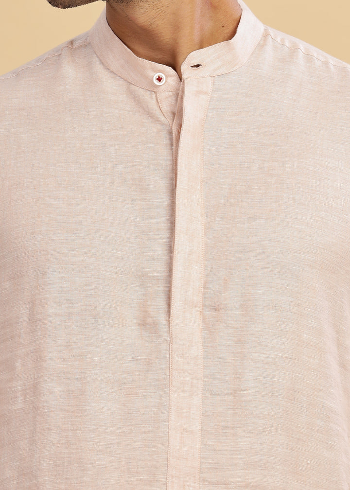 Sid Kurta - Pure Linen Long Chambray Kurta with Concealed Placket | Beige Chambray