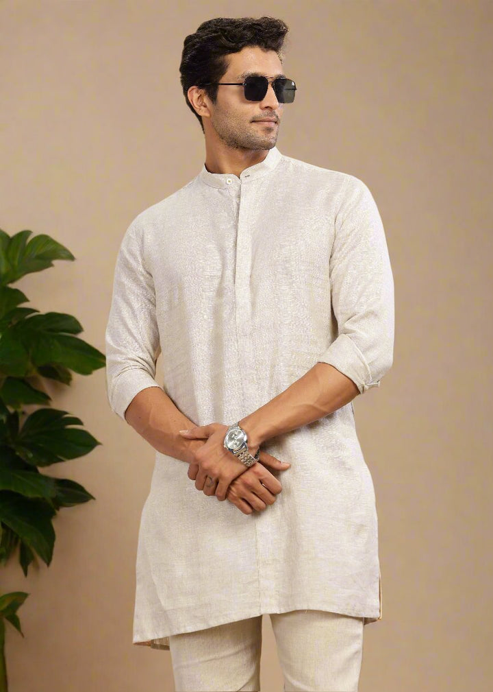 Sid Kurta - Pure Linen Long Kurta with Concealed Placket | Ecru