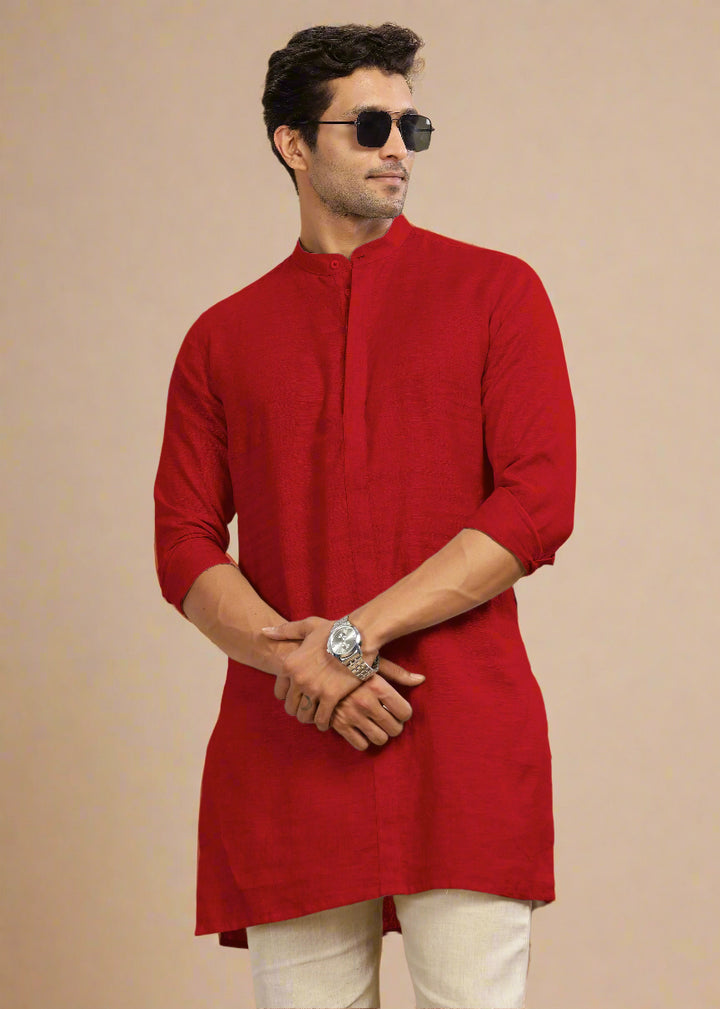 Sid Kurta - Pure Linen Long Kurta with Concealed Placket | Mud Red