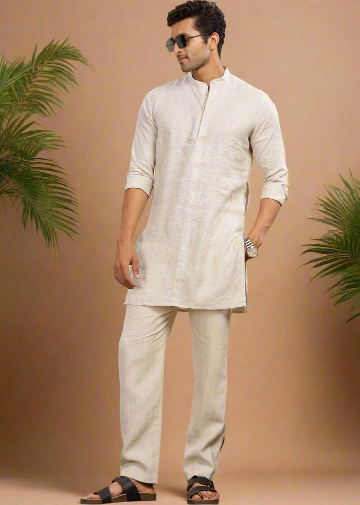 Sid Kurta - Pure Linen Long Kurta with Concealed Placket | Ecru