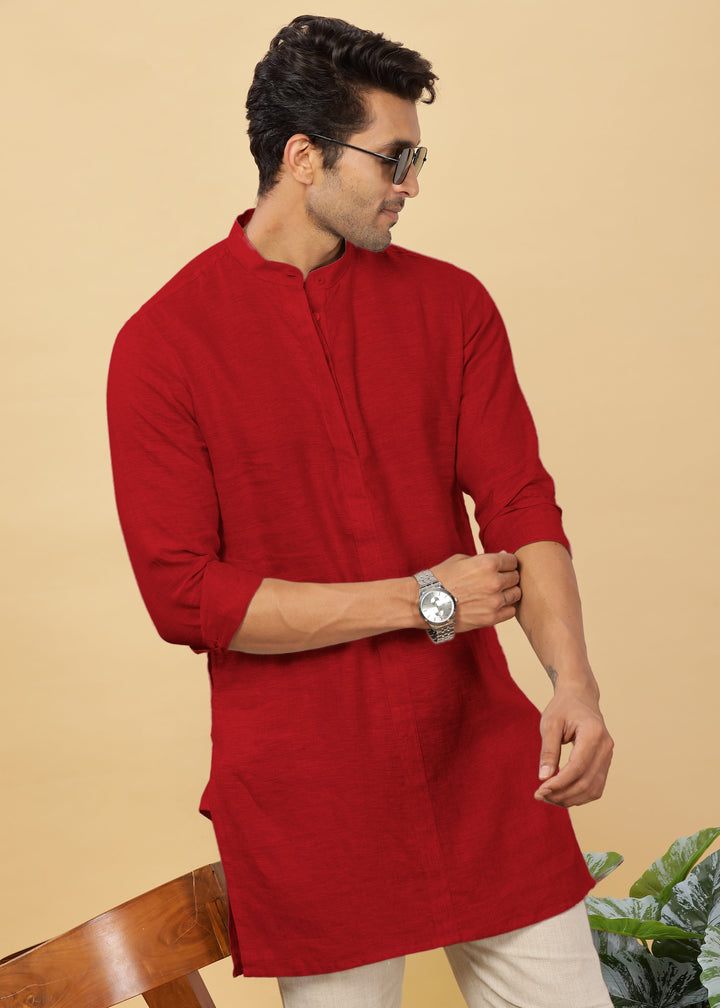 Sid Kurta - Pure Linen Long Kurta with Concealed Placket | Mud Red