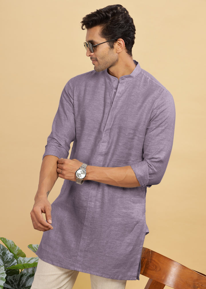 Sid Kurta - Pure Linen Long Kurta with Concealed Placket | Misty Lilac