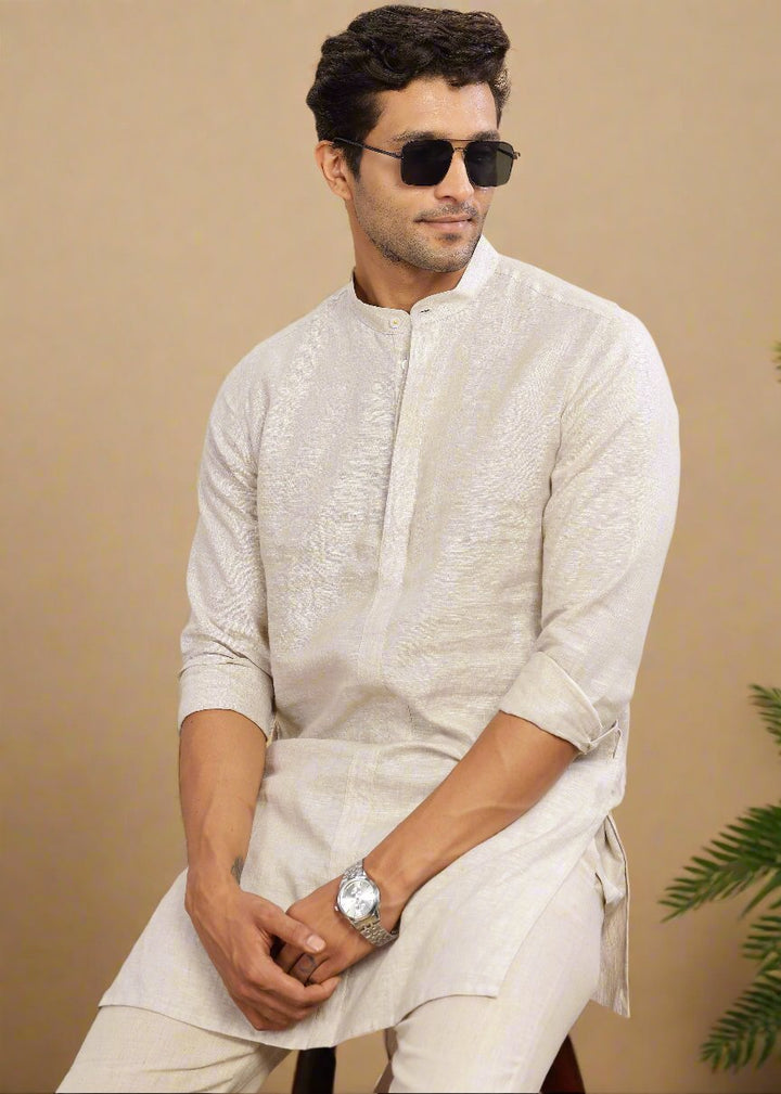 Sid Kurta - Pure Linen Long Kurta with Concealed Placket | Ecru