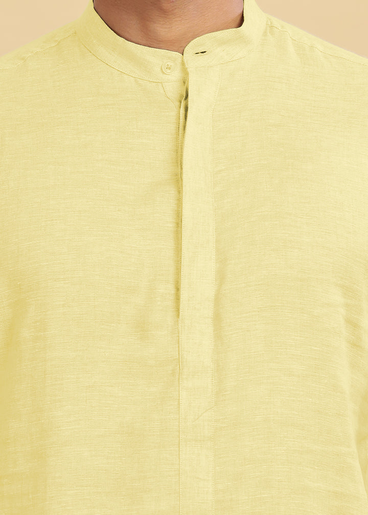 Sid Kurta - Pure Linen Long Kurta with Concealed Placket | Pistachio Yellow