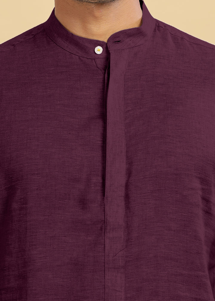 Sid Kurta - Pure Linen Long Kurta with Concealed Placket | Dark Purple