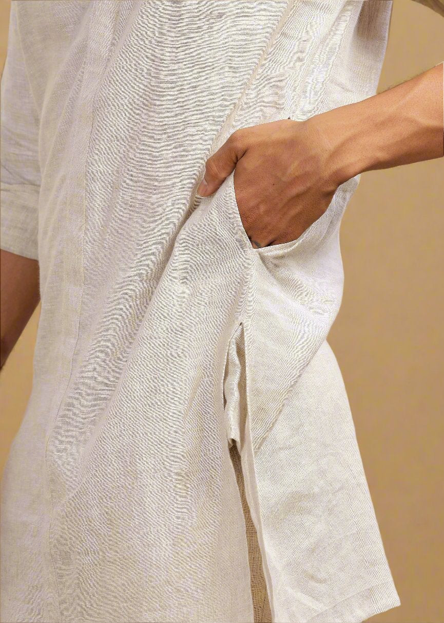 Sid Kurta - Pure Linen Long Kurta with Concealed Placket | Ecru