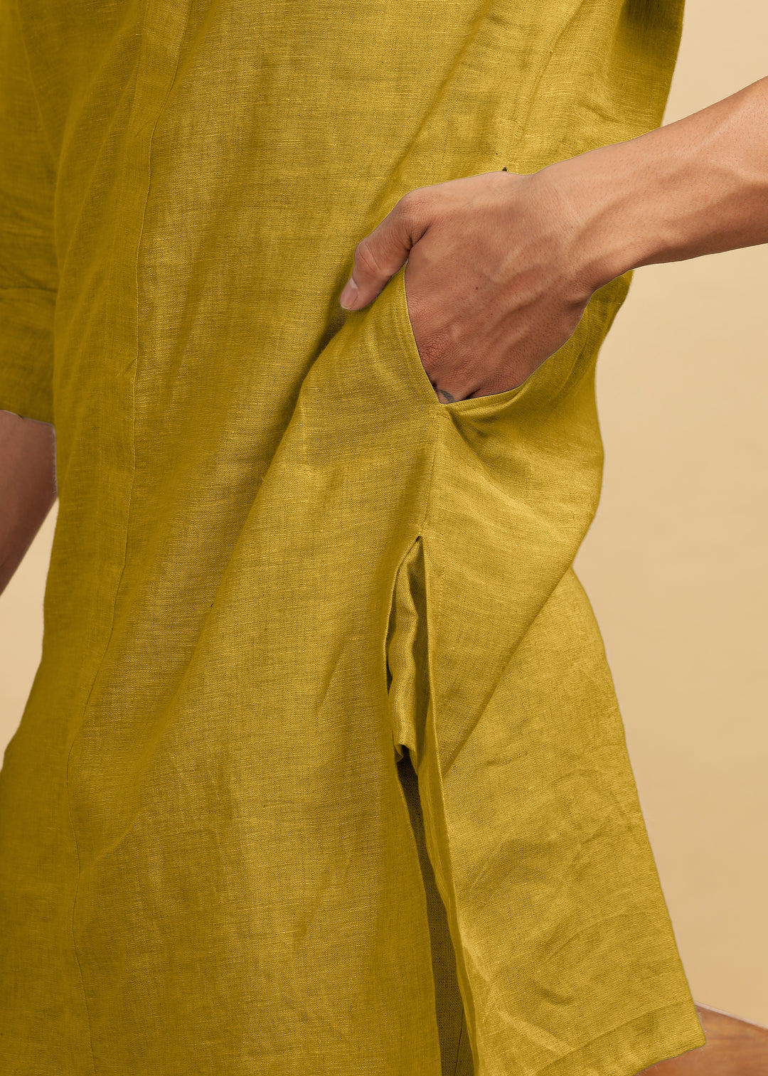 Sid Kurta - Pure Linen Long Kurta with Concealed Placket | Sunburst Yellow