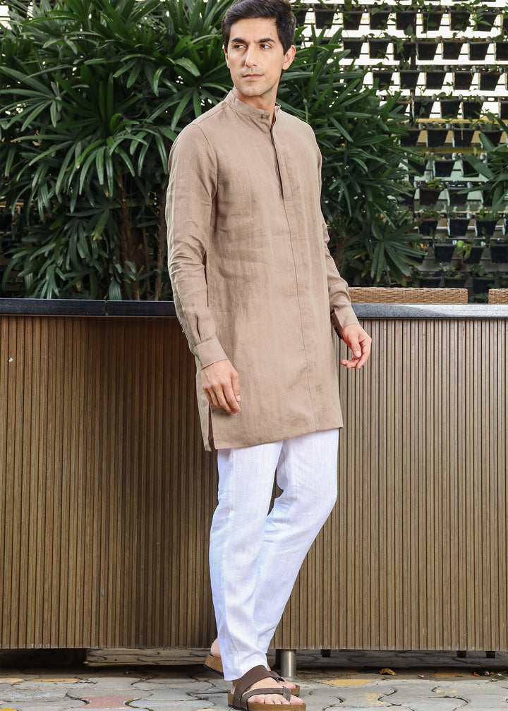 Sid Kurta - Pure Linen Kurta with Concealed Placket | Mocha