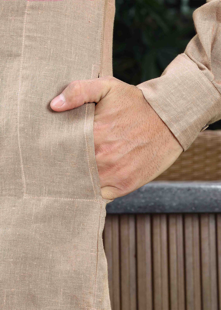 Sid Kurta - Pure Linen Kurta with Concealed Placket | Mocha