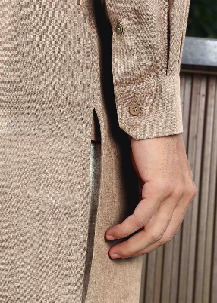 Sid Kurta - Pure Linen Kurta with Concealed Placket | Mocha