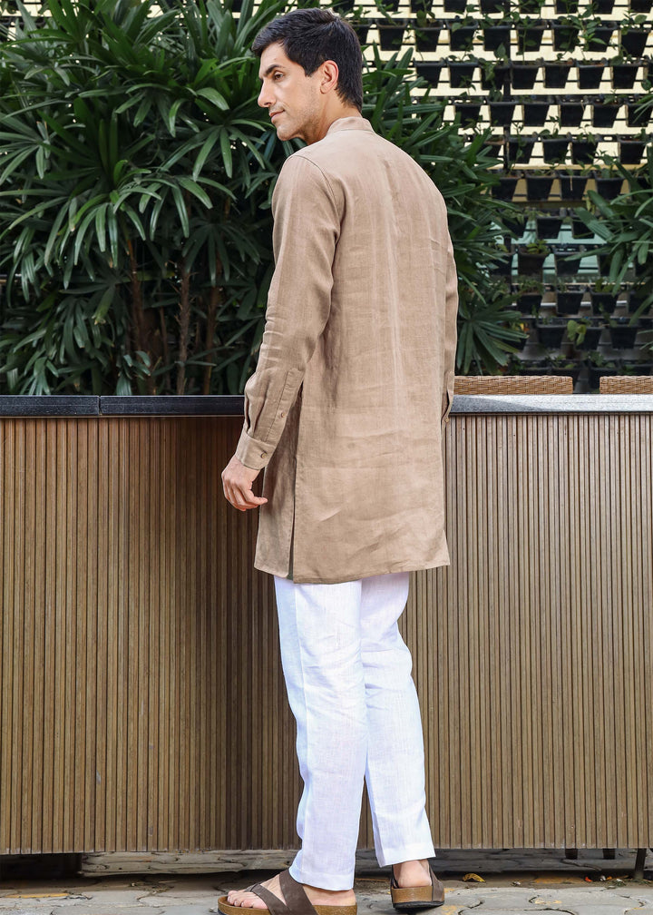 Sid Kurta - Pure Linen Kurta with Concealed Placket | Mocha