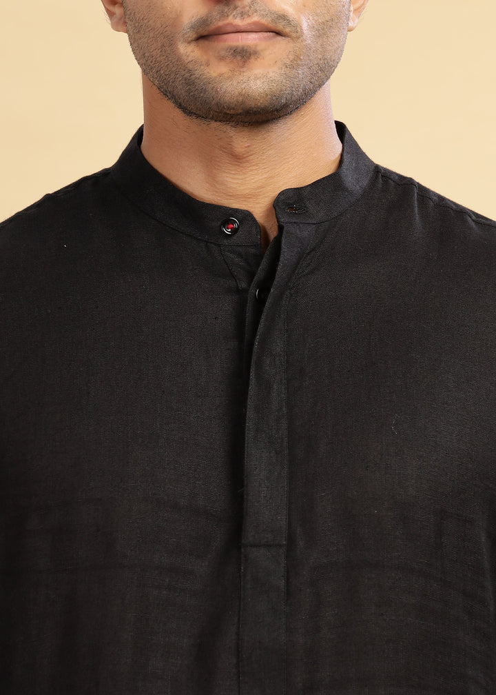 Sid Kurta - Pure Linen Long Kurta with Concealed Placket | Black