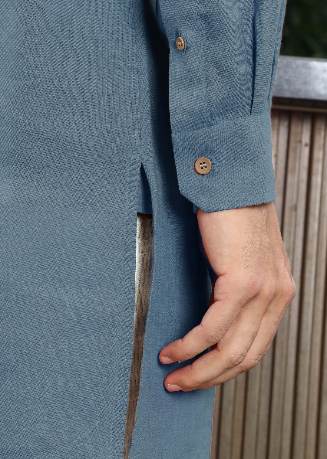 Sid Kurta - Pure Linen Kurta with Concealed Placket | Blue Grey