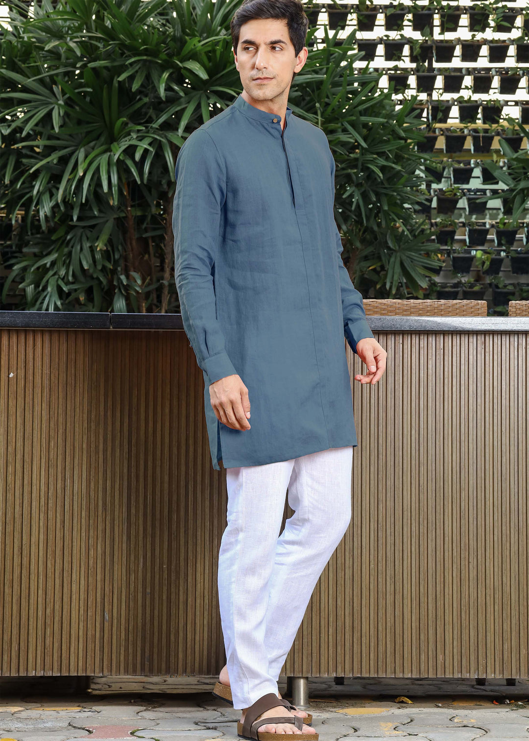 Sid Kurta - Pure Linen Kurta with Concealed Placket | Blue Grey