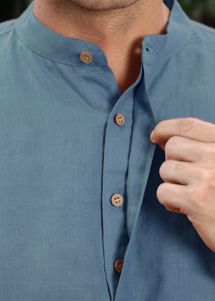 Sid Kurta - Pure Linen Kurta with Concealed Placket | Blue Grey