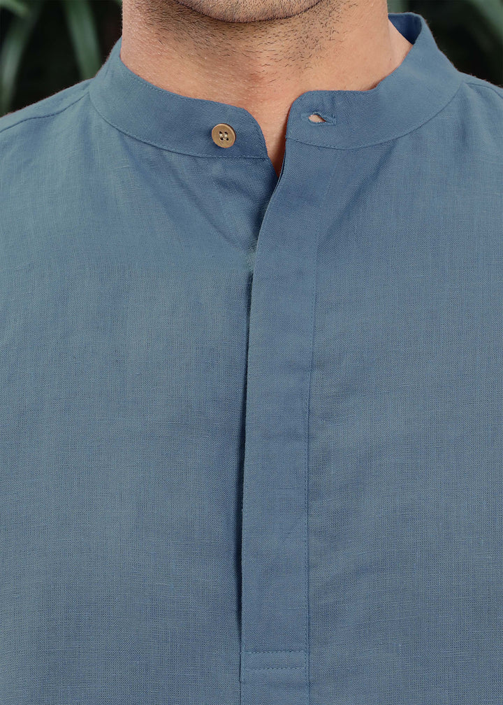 Sid Kurta - Pure Linen Kurta with Concealed Placket | Blue Grey