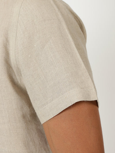 Silus - Pure Linen Half Placket Stitch Detailed Shirt - Dark Ecru