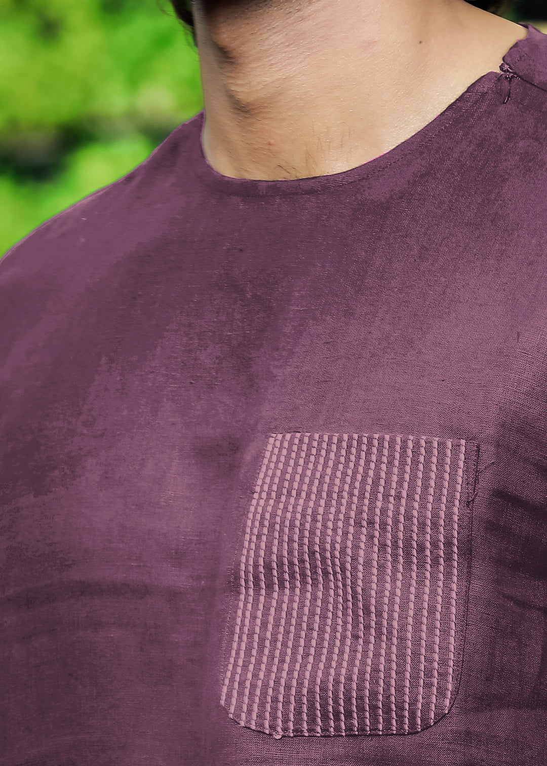 Simon - Pure Linen Stitch Detail Short Sleeve T-Shirt - Berry Purple