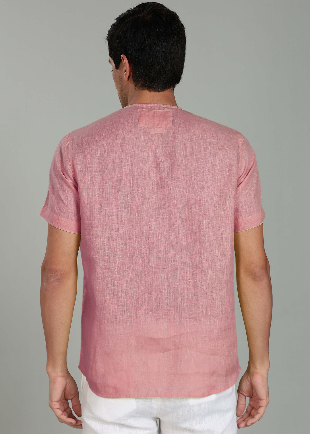 Simon - Pure Linen Stitch Detail Short Sleeve T-Shirt - Dusty Pink