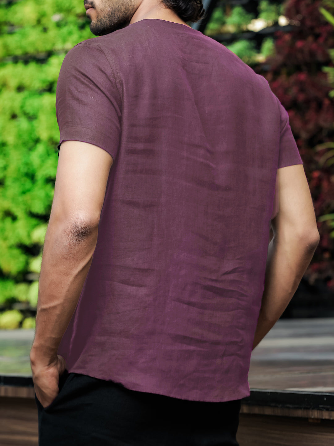 Simon - Pure Linen Stitch Detail Short Sleeve T-Shirt - Twilight Purple