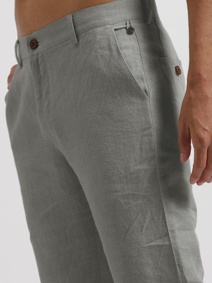 Ian Pure Linen Trousers - Steel Grey
