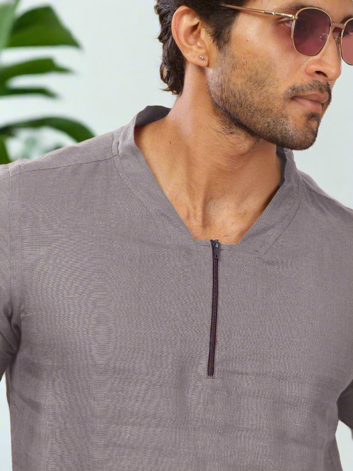 Sol - Pure Linen Short Sleeve T-Shirt - Charcoal Grey