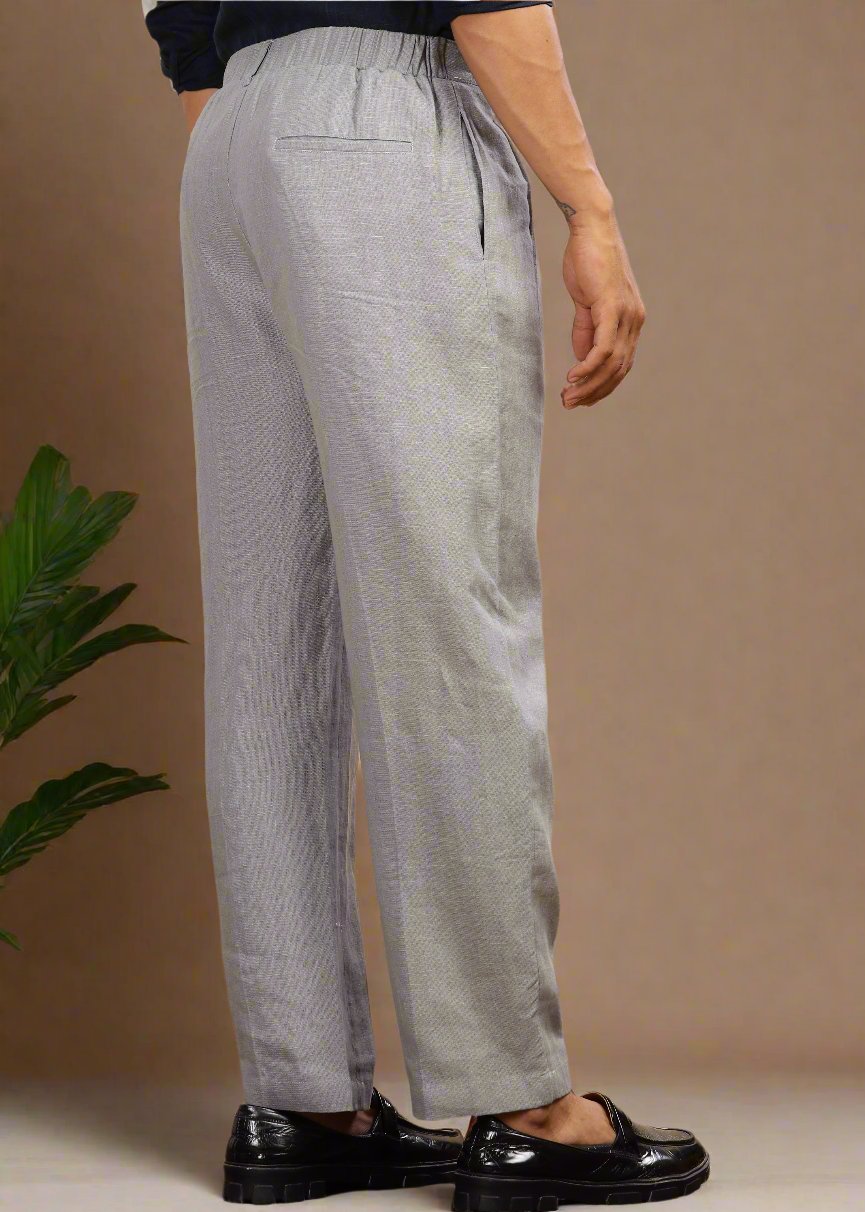 RM Pure Linen Korean Pants - Steel Grey