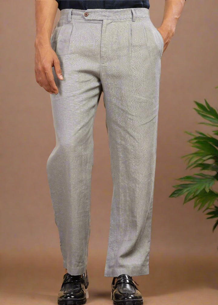 RM Pure Linen Korean Pants - Steel Grey