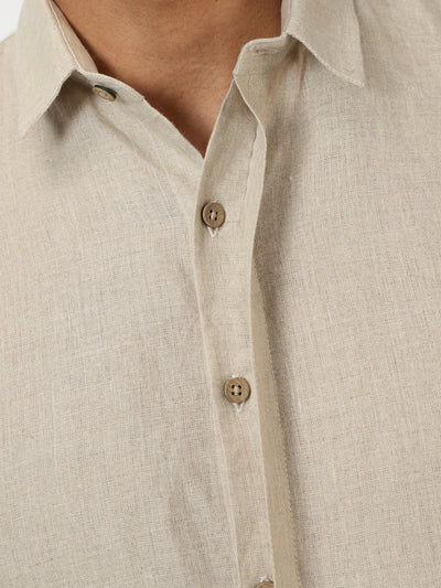 Stefan - Pure Linen Concealed Placket Short Sleeve Shirt - Dark Ecru