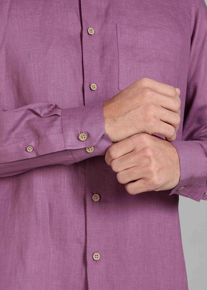 Ted 100% Pure Linen Full Sleeve Shirt in Berry Purple with Point Collar crafted in 60 LEA