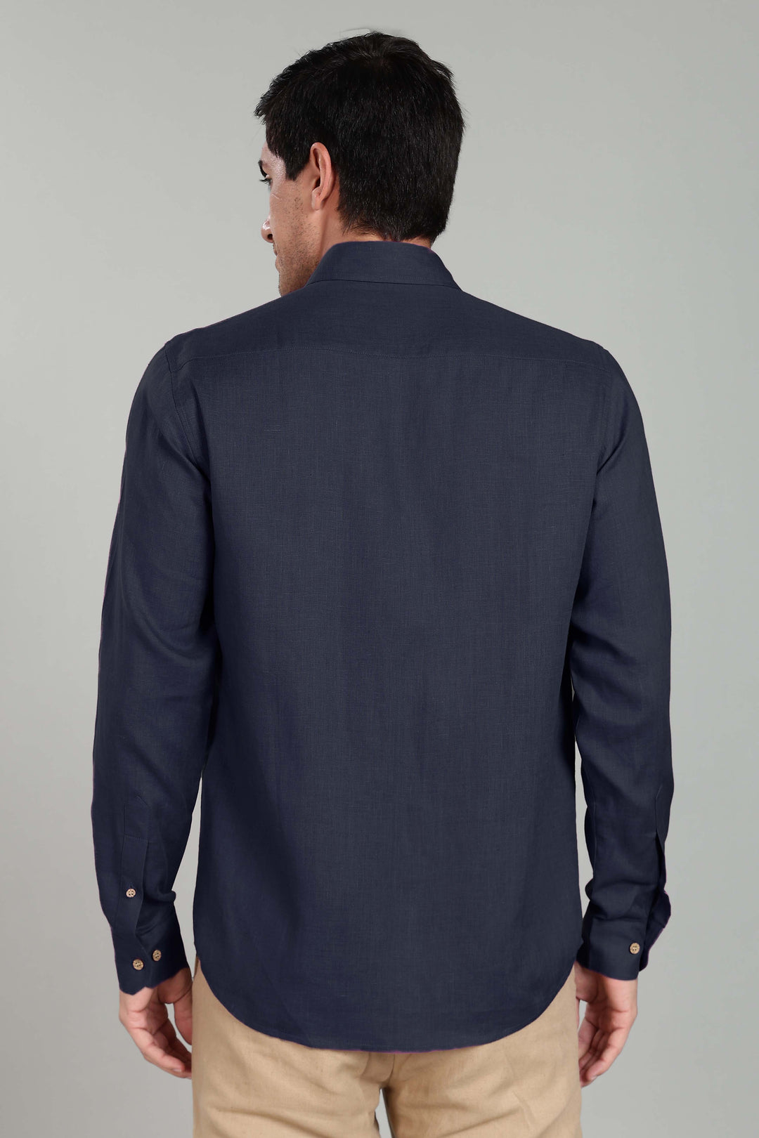 Ted - Pure Linen Full Sleeve Shirt - Dark Blue