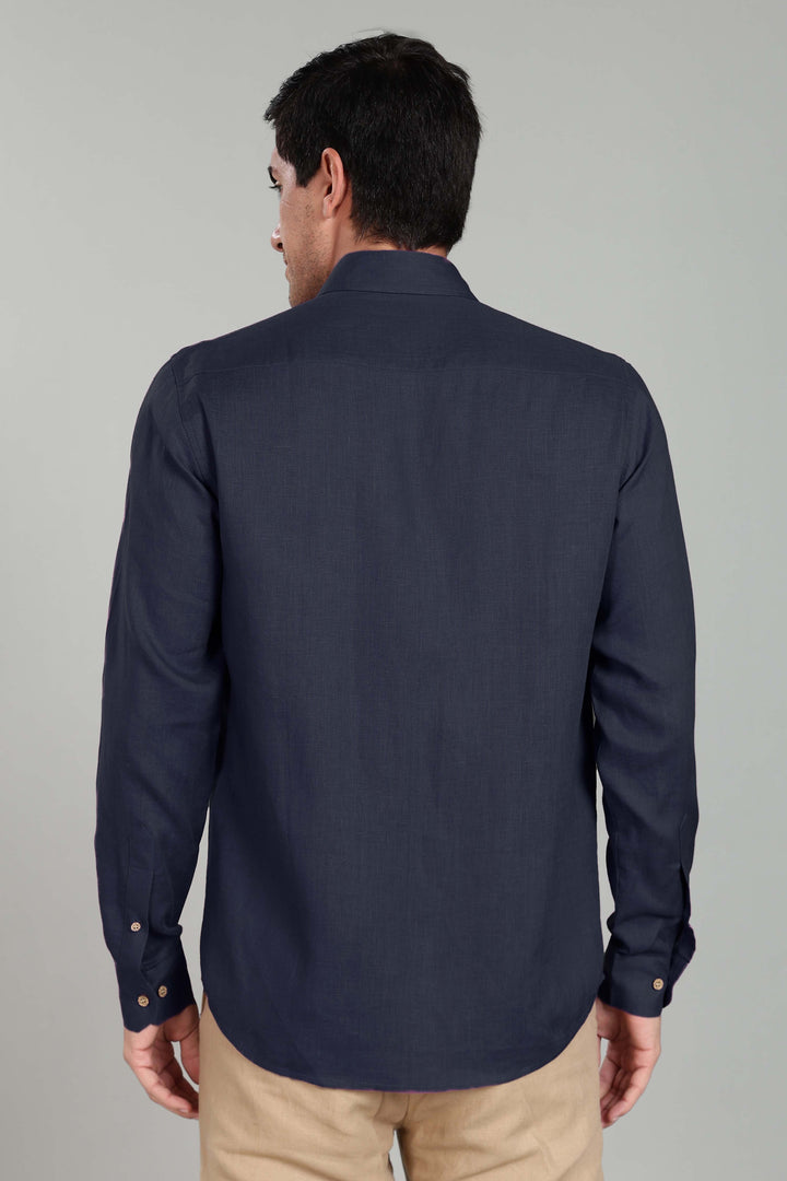 Ted - Pure Linen Full Sleeve Shirt - Dark Blue
