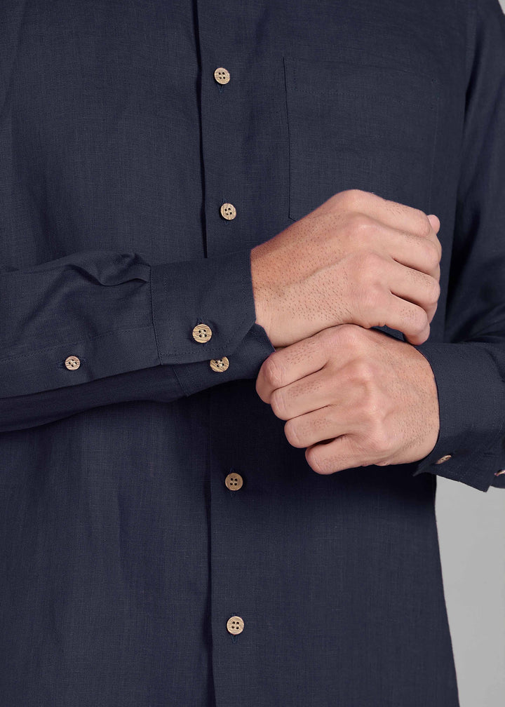 Ted - Pure Linen Full Sleeve Shirt - Dark Blue