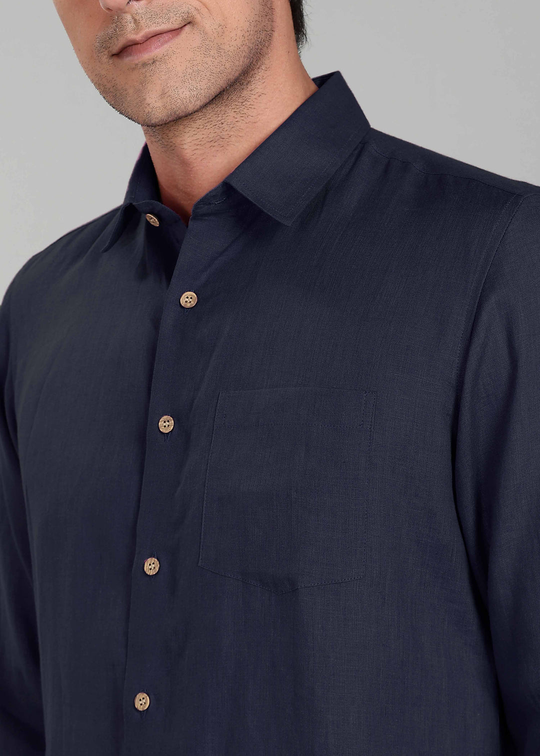 Ted - Pure Linen Full Sleeve Shirt - Dark Blue