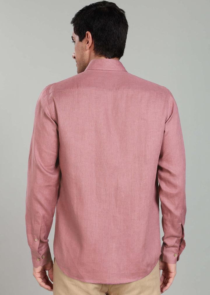 Ted - Pure Linen Full Sleeve Shirt - Dusty Pink