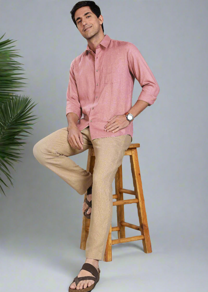 Ted - Pure Linen Full Sleeve Shirt - Dusty Pink