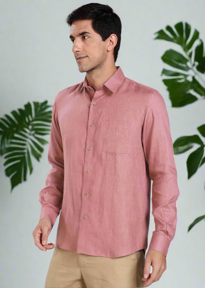 Ted - Pure Linen Full Sleeve Shirt - Dusty Pink
