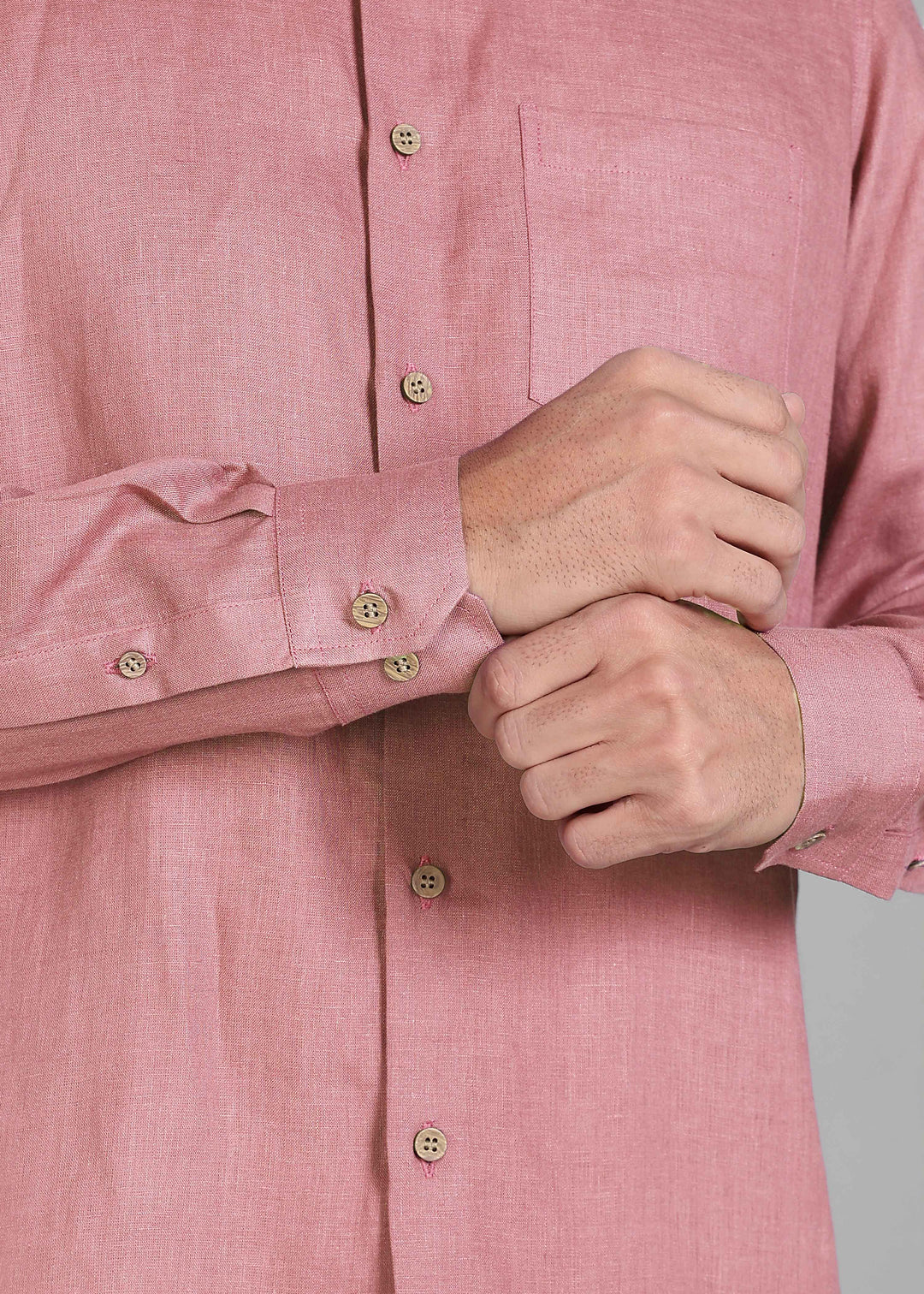Ted - Pure Linen Full Sleeve Shirt - Dusty Pink