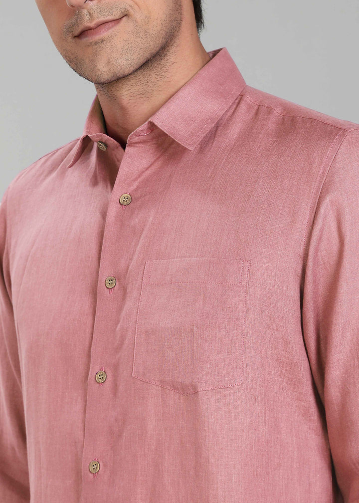 Ted - Pure Linen Full Sleeve Shirt - Dusty Pink