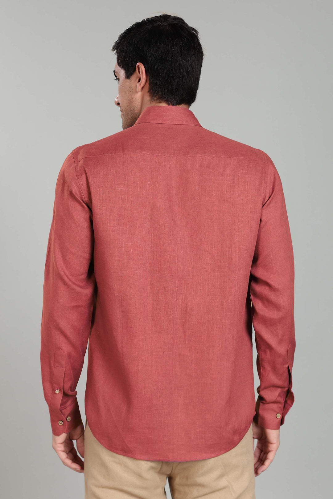 Ted - Pure Linen Full Sleeve Shirt - Terracotta Red
