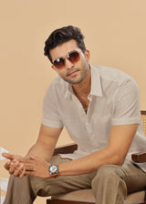 Ted - Pure Linen Short Sleeve Shirt - Ecru