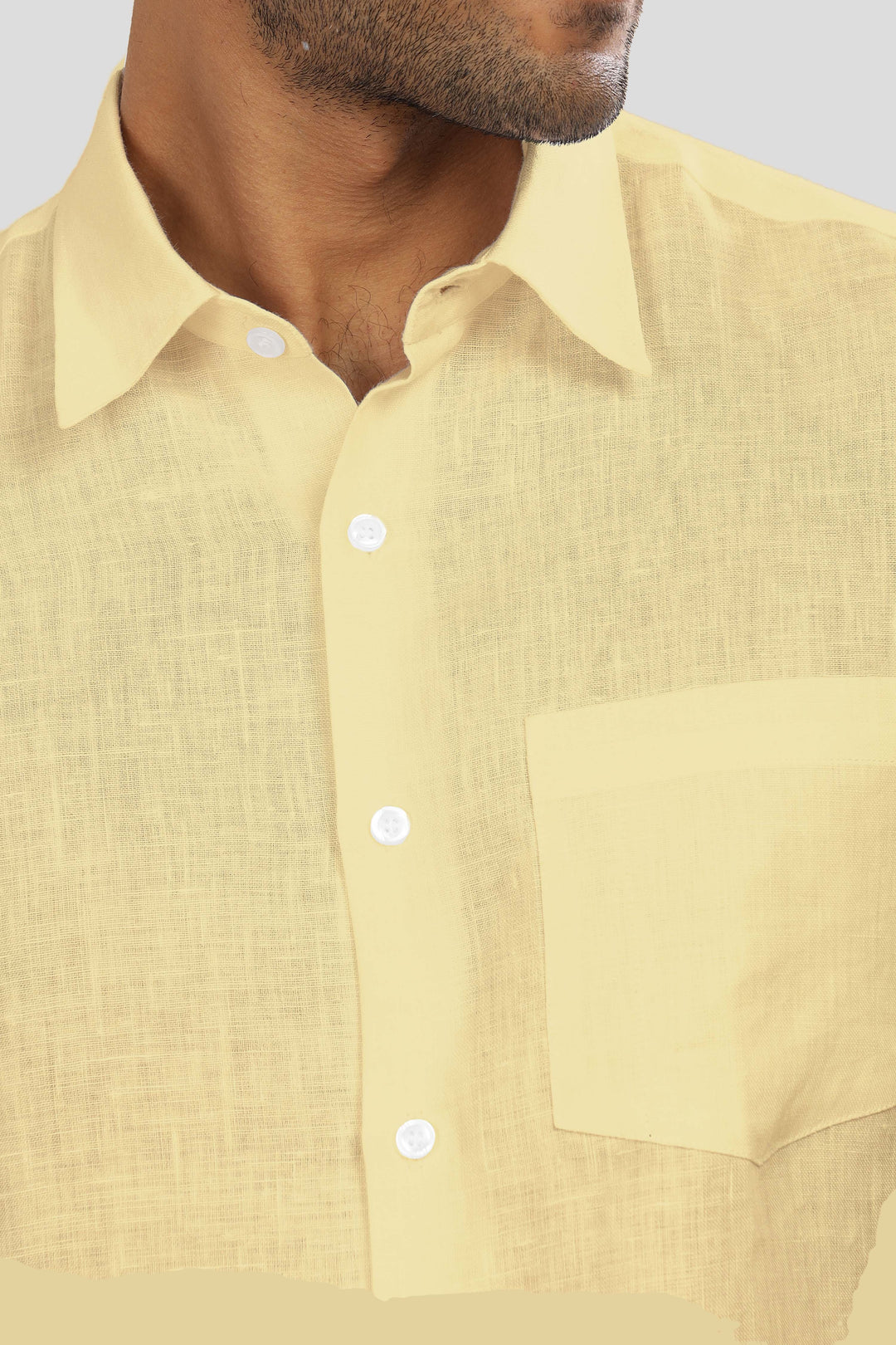 Ted - Pure Linen Half Sleeve Shirt - Light Yellow