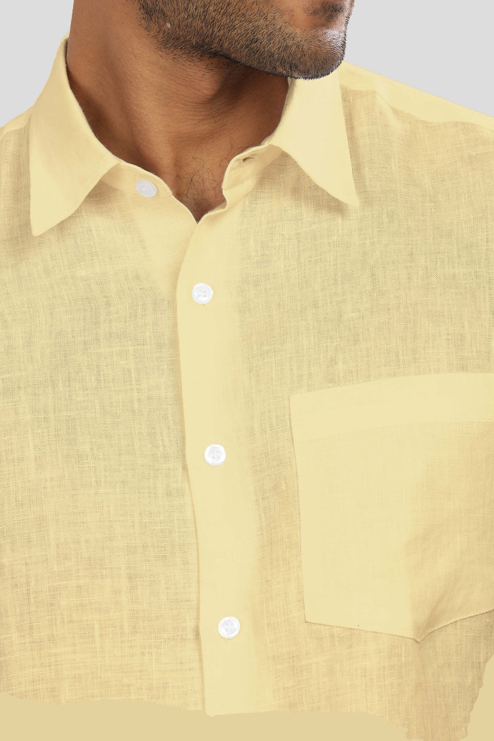 Ted - Pure Linen Half Sleeve Shirt - Light Yellow