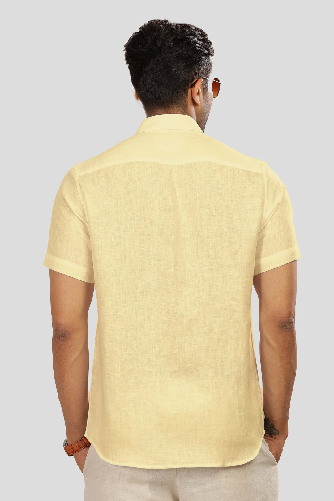 Ted - Pure Linen Half Sleeve Shirt - Light Yellow