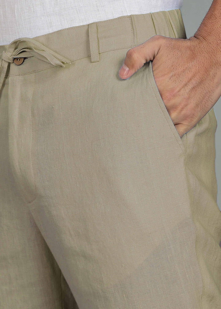 Theo - Linen Travel Pants - Artichoke Green